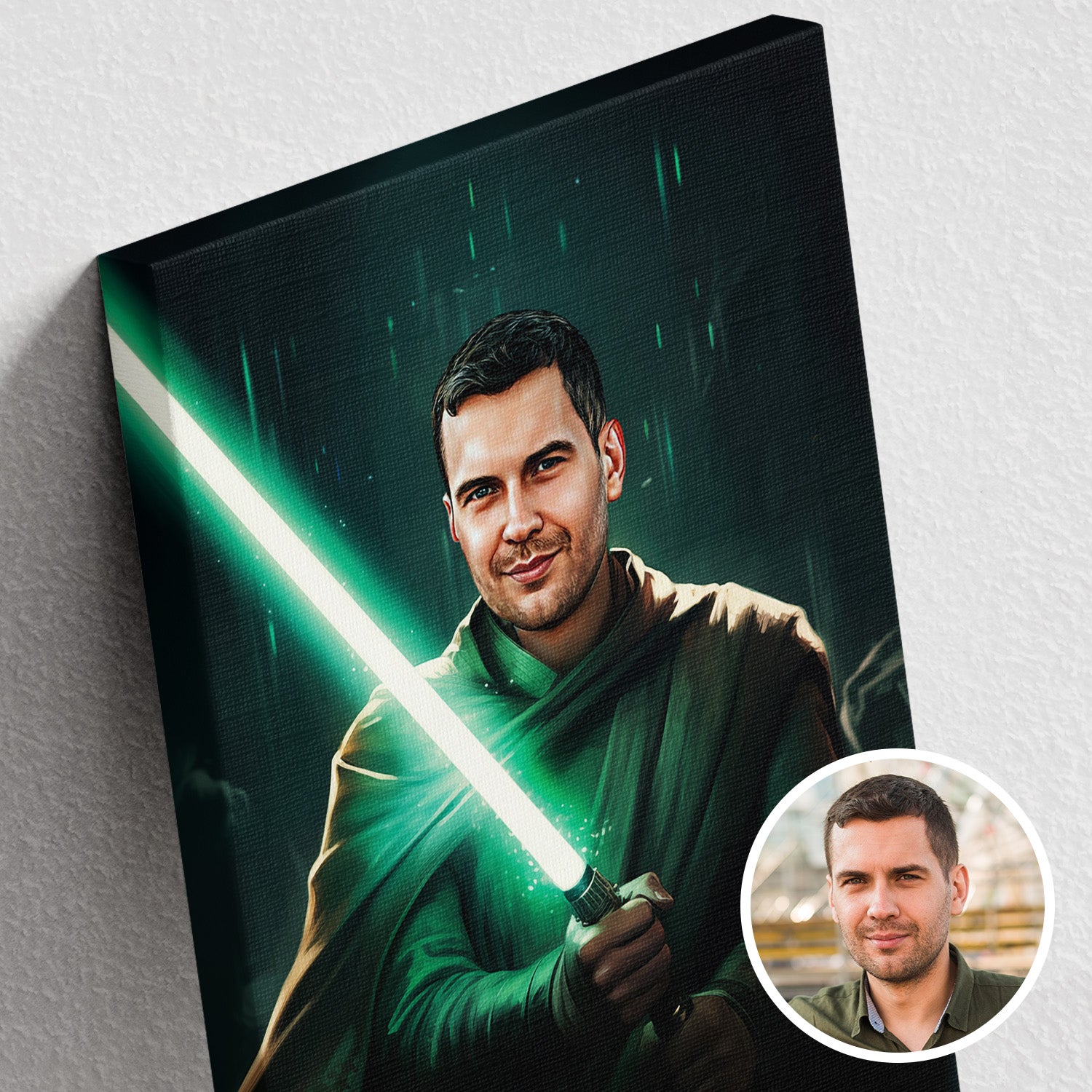 Personalizowany prezent na 30 urodziny chłopaka – portret Jedi stworzony ze zdjęcia.